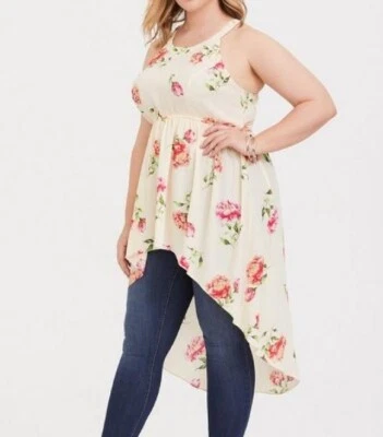 Torrid Plus Size 3 Floral Georgette Goddess Maxi Tunic Tank 3x Top Hi Low Ivory - Image 1 of 4