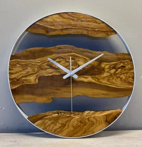 Designer Handmade Olive Wood Wall Clock, Wood Slice Farmhouse Decorative Gift - Picture 1 of 8