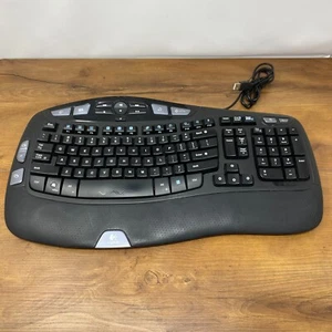 Logitech Wave Y-UV90 Corded Wired Ergonomic Multimedia USB Keyboard Black Tested - Picture 1 of 11