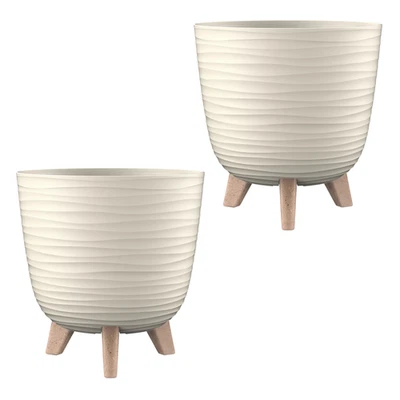 ENGELLAND 2 x Blumentopf Kübel mit Füßen & Bewässerungssystem Ø 28 cm Beige   - Bild 1 von 4