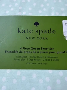 Kate Spade Queen 4 Stk. Puderblau Grün Gepunktet Laken Set NEU - Bild 1 von 5
