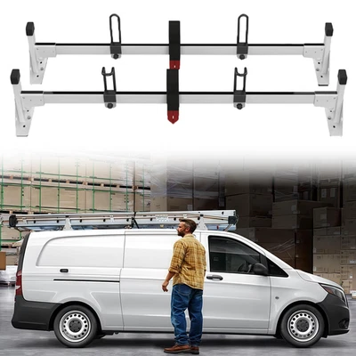 Baca de techo de furgoneta de acero de 2 barras para Mercedes-benz Metris, portaescaleras de furgoneta de carga, blanca Foto 1 de 4