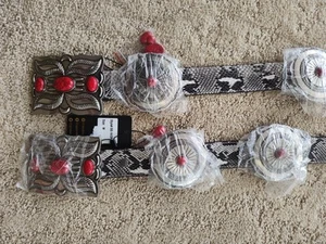 NEW TWO Lucky & Blessed Coral Concho Medallions Snackskin Western Belts M & L - Picture 1 of 7