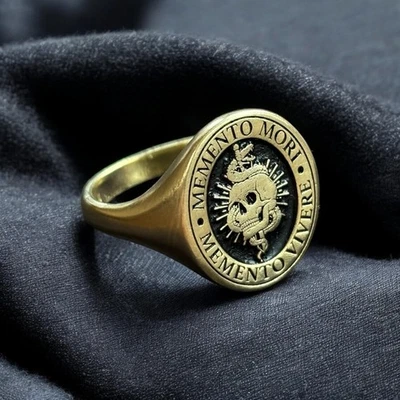 Memento Mori Signet Ring 925 Sterling Silver Skull Serpent Sacred Ring - Image 1 of 4