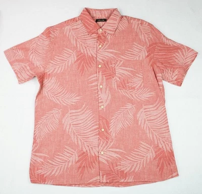 Tasso Elba Shirt Mens L Silk & Linen Short Sleeve Button Front Regular Fit $88 - Image 1 of 4