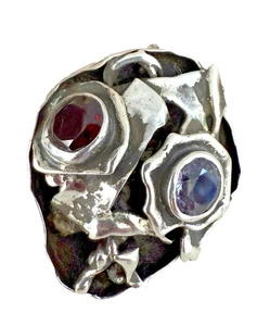 Sterling Modernist Abstract Pin Garnet  and  Amethyst Custom Designed - Picture 1 of 10