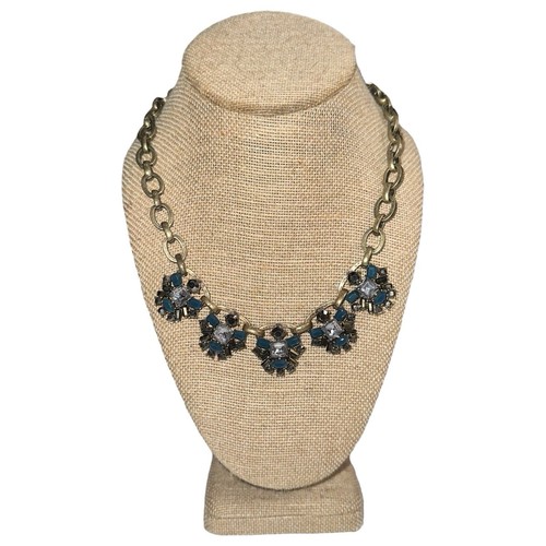 VETEMENTS LOFT 21” Adj. Collana Dichiarazione Perline Blu Cristallo Bavaglino Anticato Tono Oro Catena