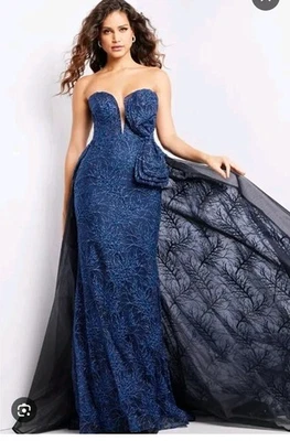 $990 Jovani Women's Blue Strapless A-Line Shimmer Gown Dress Size 12 #24652 - Image 1 of 4