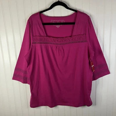 Avenue Top Womens Plus Size 18/20 Red Lace Hem Trim 3/4 Sleeve NWT Tee Shirt - Image 1 of 4