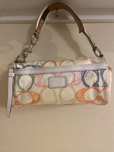 Bolso Coach Vintage Multicolor Firma Monograma Textil Con Borde de Cuero Blanco - Imagen 1 de 18
