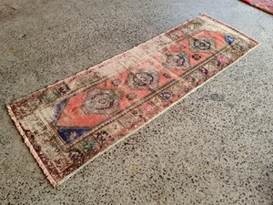 2.9x9.6 ft ANTIQUE RUNNER RUG WOOL HAND-KNOTTED vintage handmade turkish runner - Picture 1 of 15