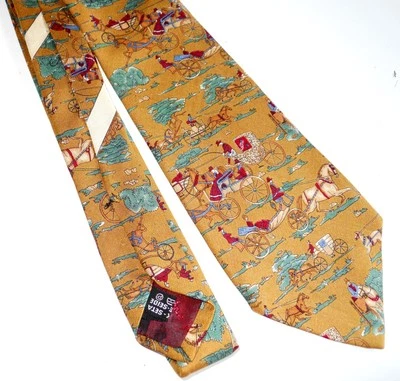 AUTH SALVATORE FERRAGAMO Men's 100% Silk Tie/ELEGANT HORSE ON GOLDEN YELLOW -WOW - Image 1 of 4