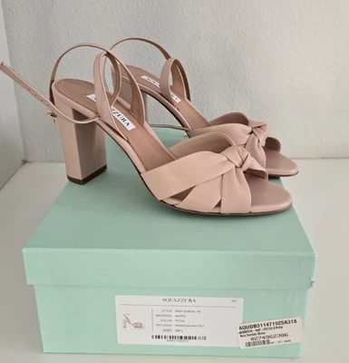 NUEVO EN CAJA $950 Sandalias de Cuero Aquazzura Nina Rosa Pétalo Rubor 85MM Tacones 39.5 9.5 Foto 1 de 4