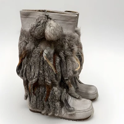 Botas Miz Mooz Auténticas Piel de Conejo Gamuza Altas Nieve Esquí Mocasín Gris Talla 7.5 Foto 1 de 4