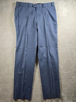 Hiltl Mens The Ultimate Trouser Pants 34x33 Blue Solid Formal Dress - Image 1 of 4