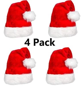 4 Pack Plush Christmas Hat Santa Hat for Adults Red Velvet Costume - Picture 1 of 1