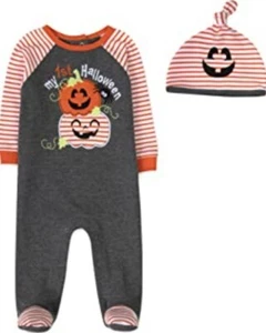 Baby Essentials My 1st Halloween Conjunto de Una Pieza con Sombrero Talla 6M Gris/Naranja - Imagen 1 de 4