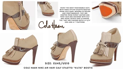 Botín "Kiltie" Cole Haan para mujer pelo aire pantorrilla bronceado aguja: talla 6,5 B Foto 1 de 4