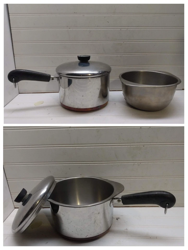 Revere Ware 3 Qt Saucepan Copper Steel Double Boiler Insert Mix Serve Bowl & Lid - Image 1 of 4