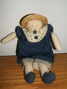 Handmade Rag Doll Girl Cloth Fabric Blue Outfit w/Straw Hat (NWOT) - Bild 1 von 5