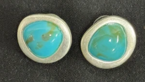 Vintage Turquoise Silver Geometric Earrings, Signed BB - Picture 1 of 5