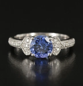 14K White Gold Tanzanite And Diamond Vintage Style Ring - Picture 1 of 9