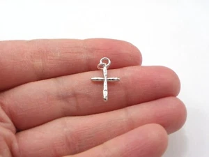 Sterling Silver Small Cross Stamped charm pendent - Picture 1 of 5
