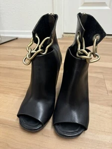 Rick Owens Black Leather Chain Wedge Ankle Boots Sz 37 EU / 7 US Retail $1987.20 - Picture 1 of 4