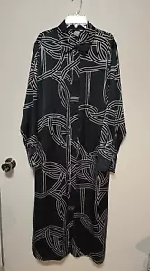 H&M Schwarz Abstrakt Print Satin Midi Maxikleid Oversize Schwarz Weiß Art Deco M - Bild 1 von 8
