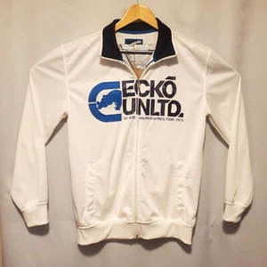 Ecko Unltd Jacken Herren Large Full Zip weiß Reißverschlusstaschen blau bestickt Nashorn - Bild 1 von 6