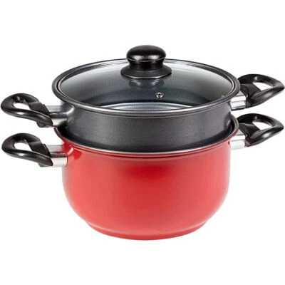 Set da 4 Pezzi Pentole Vaporiera Friggitrice Casseruola 2 Manici Coperchio Vetro - Immagine 1 di 2