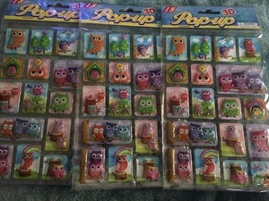 Lot Of 3 Sets Of 18 Pop-Up 3D Stickers 54 stickers Total Cute Owls - Picture 1 of 4