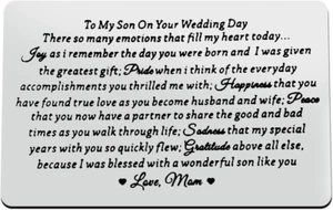 Son Wedding Gifts from Mom Wallet Insert Card for Son on His Wedding Day to My S - Picture 1 of 7