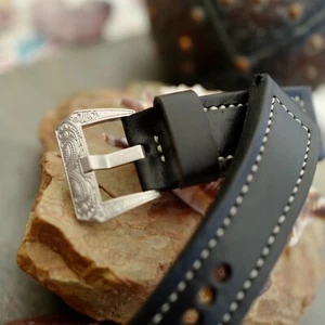 Müller&Sohn echt Horween Leder 26mm schwarz Uhrenarmband Handarbeit für Panerai - Bild 1 von 12