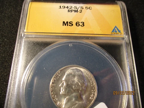 1942-S JEFFERSON NICKEL S/S RPM-2 ANACS MS 63   726 Cover