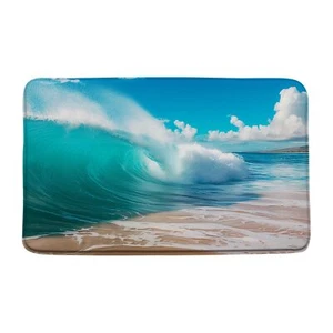 Blue Ocean Bath Mat Wave Beach Tropical Sea Landscape Bathroom Kitchen Toilet... - Picture 1 of 5