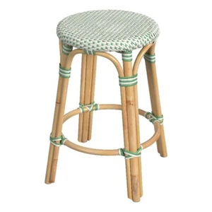 Butler Specialty Company Tobias Rattan Round 24" Counter Stool - White And Green - Picture 1 of 6