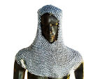 Medieval Head Chainmail Zinc Coated Flat Ring Riveted Hood With Solid Rings 