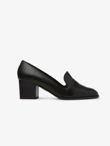 Tamara Mellon Black Vitello Calf Fellini Loafers 55mm Heels $495 NEW - Picture 1 of 4