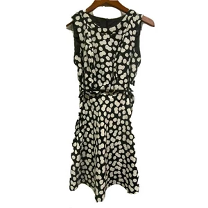AB Studio black dress w white polka dots, belted Size 2 Classic Professional - Picture 1 of 8