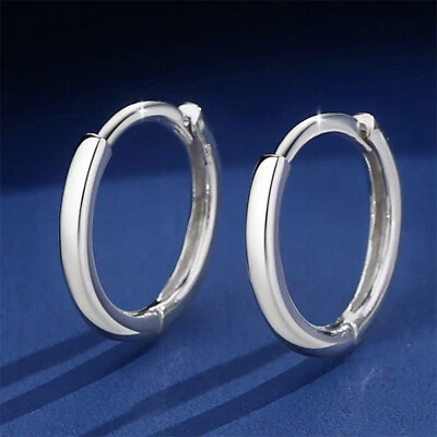 Pure Solid Platinum 950 Hoop Women Lucky Smooth Glossy Circle Earrings 1.4-1.6g - Image 1 of 4