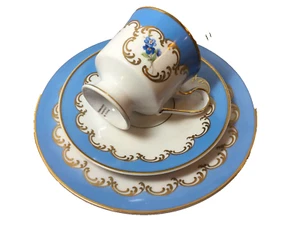 TAZA DE TÉ AZUL DE COLECCIÓN KUNST KRONACH HUMMENDORF, PLATILLO, PLATO TRÍO ALEMANIA OESTE - Imagen 1 de 10