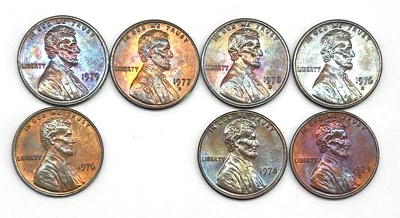 Colección de 7 centavos Lincoln - 1976-1979, tono arco iris Foto 1 de 4