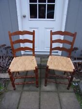 Pair Set (2) Antique Ladder Back Rush Seat Chairs