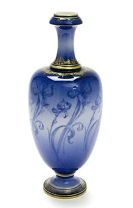Jarrón Royal Worcester China Sabrina Ware antiguo Art Nouveau azul iris c1896 - Imagen 1 de 6