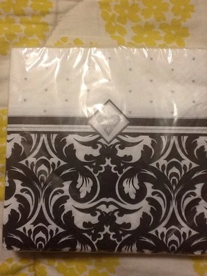 Creative Converting Ever After Damask Black White Wedding Beverage Napkins 16ct. - Image 1 of 2