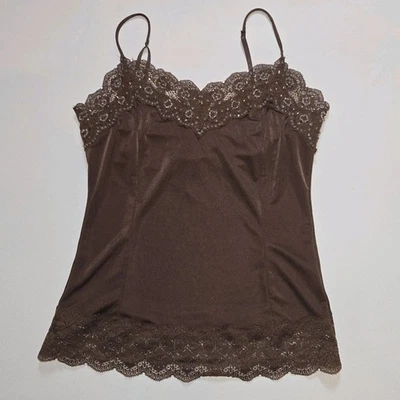 Camiseta sin mangas vintage The Limited camisola XS encaje Y2K marrón con cuentas hada sedosa Foto 1 de 4