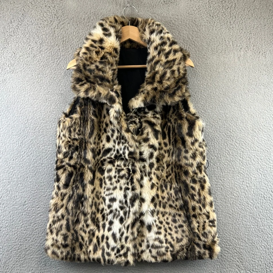 Women's Gallery Leopard Print Faux Fur Vest Sleeveless  Outerwear M - Image 1 of 4