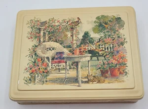 Caja de baratijas de lata de coleccionista de jardín original oriental de colección hecha en Hong Kong - Imagen 1 de 10