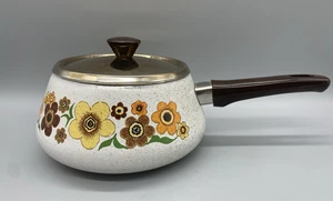 Pentola per fonduta vintage anni 70 porcellana smaltata Harvest Blossom retrò - Foto 1 di 7